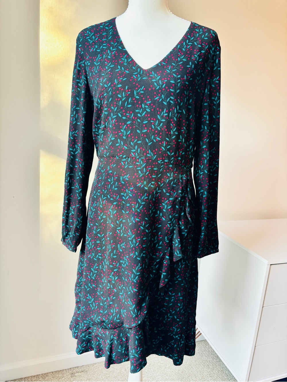 Draper James Teal & Berry V-Neck Long Sleeve Wrap Dress